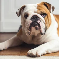 English Bulldog resting on floor